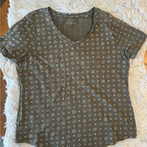 Sonoma Life + Style Olive Printed V-Neck Short Sleeve Tee Shirt XL